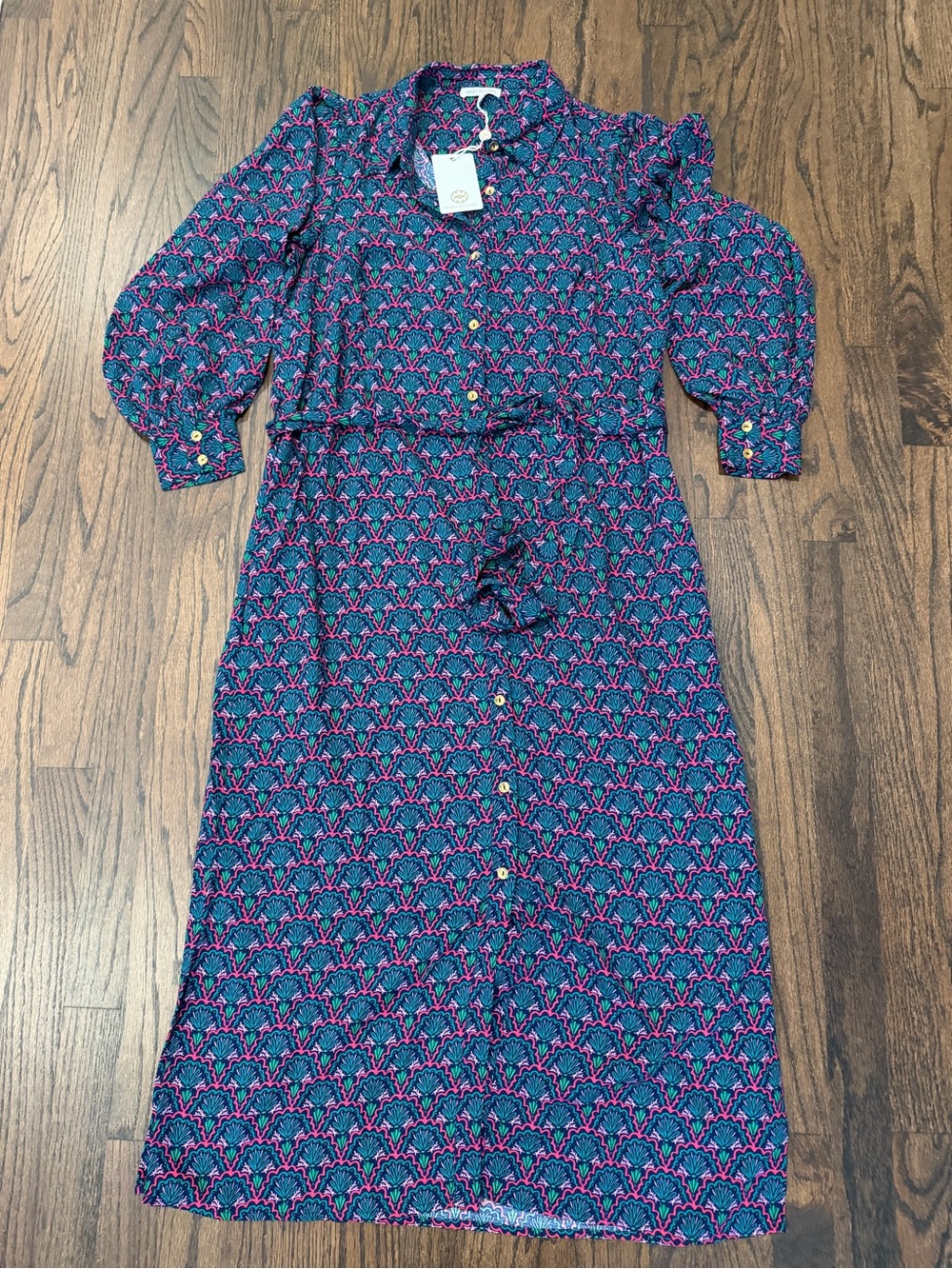 Maxi Shirt Dress in Blue & Pink Floral Print